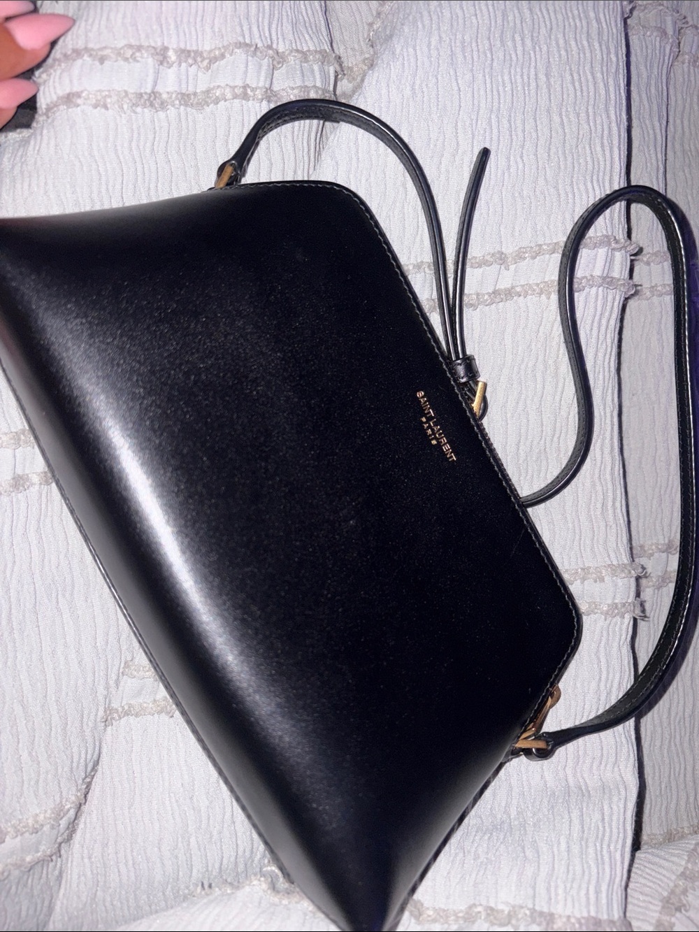 Saint Laurent Black Leather Crossbody with Gold Logo